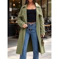 thumbnail image 3 of Double Breasted Women Solid Color Casual Long Trench Coat with Belt, 3 of 6