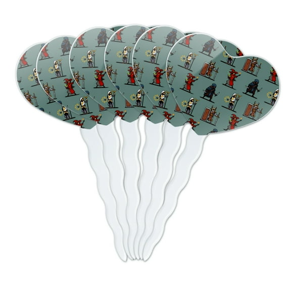 8-Bit Pixel Heroes RPG Pattern Heart Love Cupcake Picks Toppers Decoration Set of 6