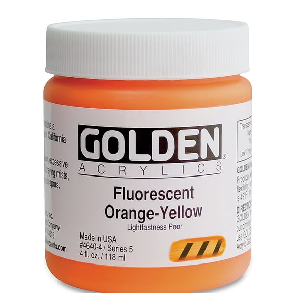 Golden Heavy Body Artist Acrylics - Fluorescent Orange Yellow, 4 oz Jar