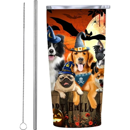 

Happy Halloween Scary Witch Cute Pug Border Collie Rottweiler Dog Gift Water Bottles - 20oz Tumbler Cups With Lid Steel Straw And Brush Mug - Stainless Steel Vacuum Insulated Water Coffee Thermal Cup