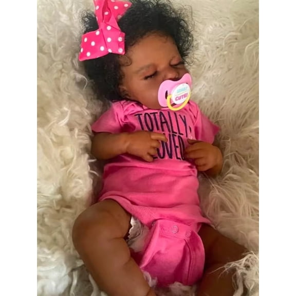 20 Inch Reborn Baby Doll Girl, Black Skin Realistic Baby Doll with Closed Eyes and Soft Cloth Body, Lifelike Doll Toy Gift for Kids Girls Age 3