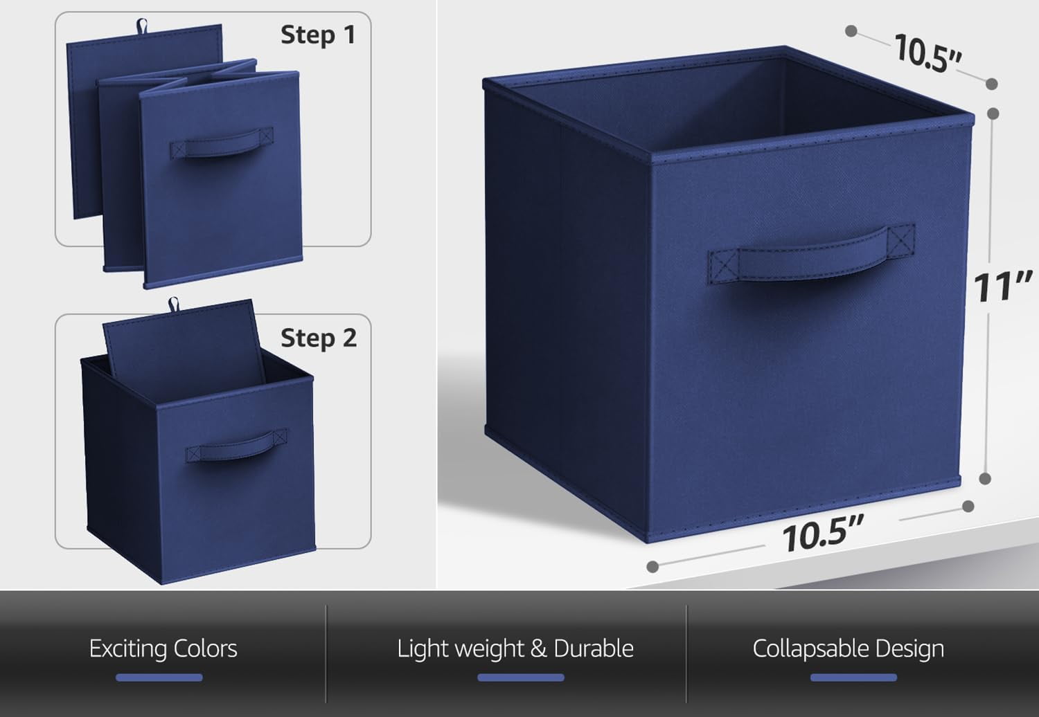 Sorbus 11" Foldable Fabric Storage Cube Bin, Navy Blue