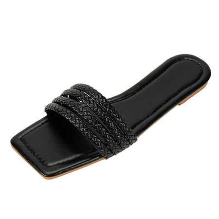 

Peep Toe Flat Slipper Women s PU Casual Sandals Summer Beach Supply All Match Fashionable 37 Black