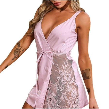 

VerPetridure Sexy Lingerie for Women Naughty Plus Size Women Fashion Sexy Lingerie Leather Splicing Lace Waist Lace Up Dress