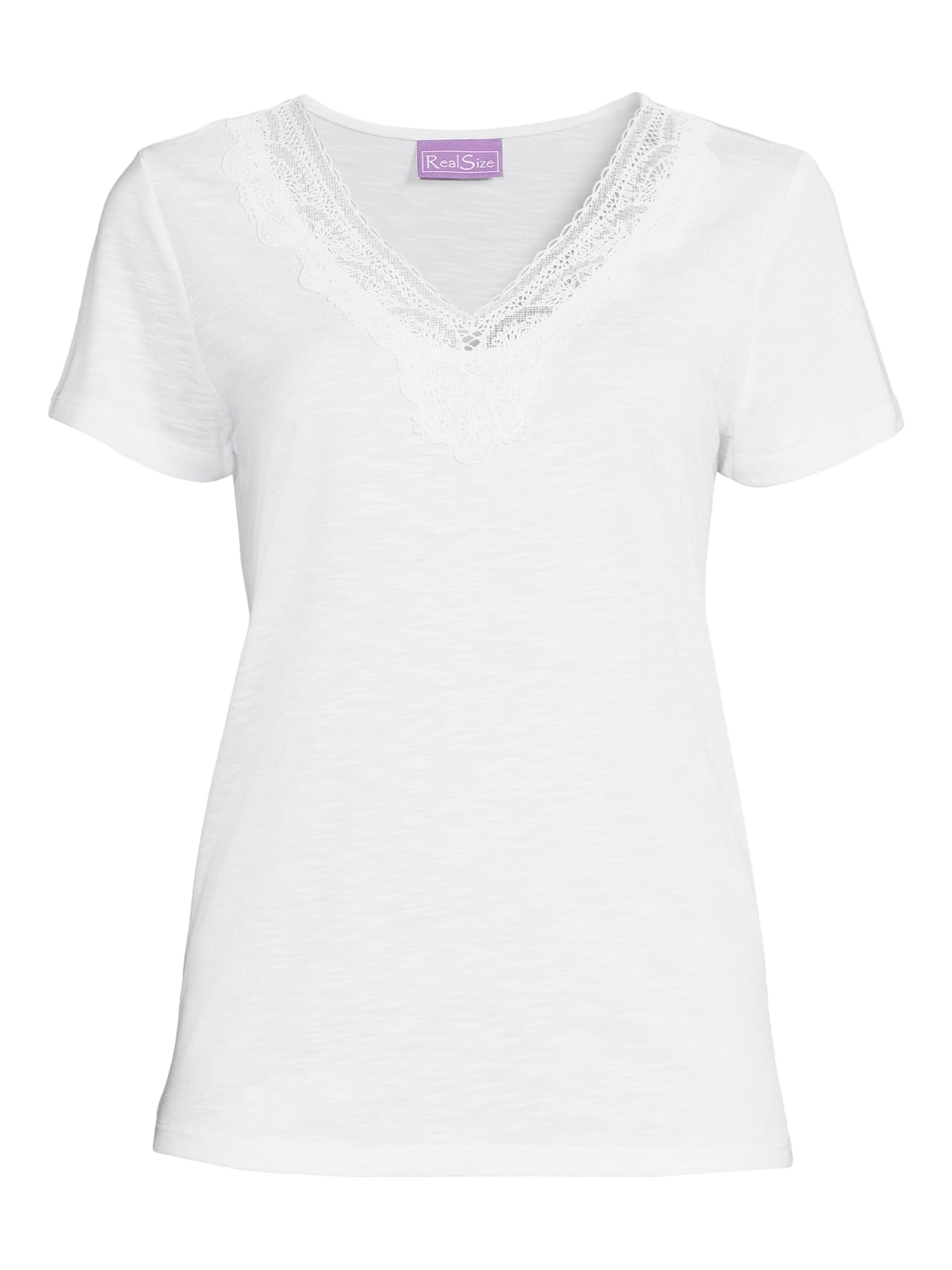 RealSize Women's Lace V-Neck Tee with Short Sleeves, Sizes XS-XXXL