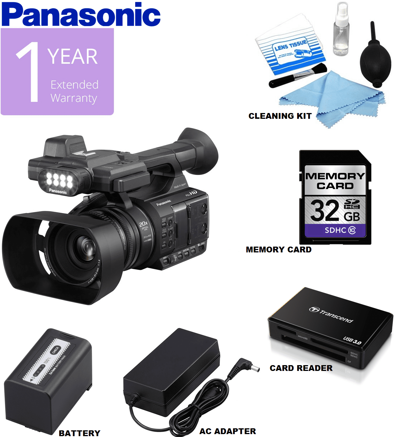 Panasonic AGAC30 Full HD Camcorder w/ Touch Panel LCD Viewscreen and