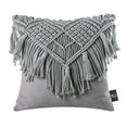 thumbnail image 3 of Phantoscope 100% Cotton Handmade Crochet Woven Boho with Tassels Series Half Covered Throw Pillow, 18" x 18", Gray, 1 Pack, 3 of 7