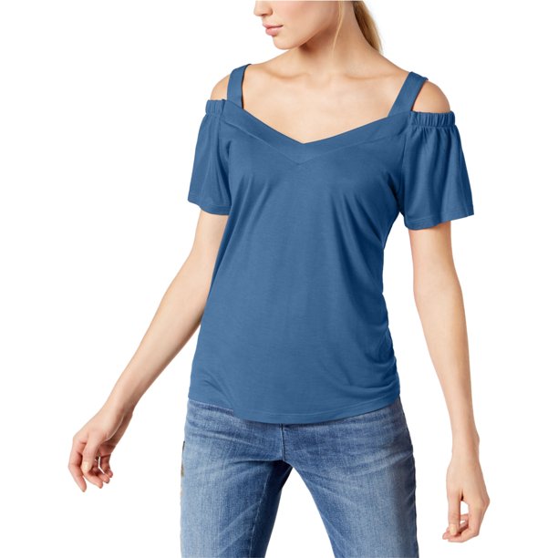 INC Blusa de punto con hombros descubiertos para mujer, azul, extragrande I-N-C Tejer