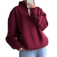 thumbnail image 2 of Womens Sweatshirts Half Zip Cropped Pullover Quarter Zipper Hoodies 2025 Fall Fashion Outfits Wine Red (Thick) L, 2 of 9