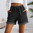 thumbnail image 3 of Gyujnb Women Casual Shorts, Drawstring Elastic Waist Roll‑Up Hem with Side Pockets,Black, 3 of 4