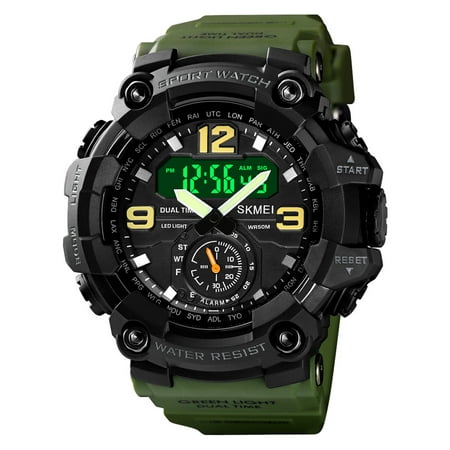 Men's Digital Sport Watch SKMEI 5ATM Waterproof Sport Watch with Alarm Stopwatch LED Backlight Dual Display Electronic Analog Wrist Watch 12/ 24 Format