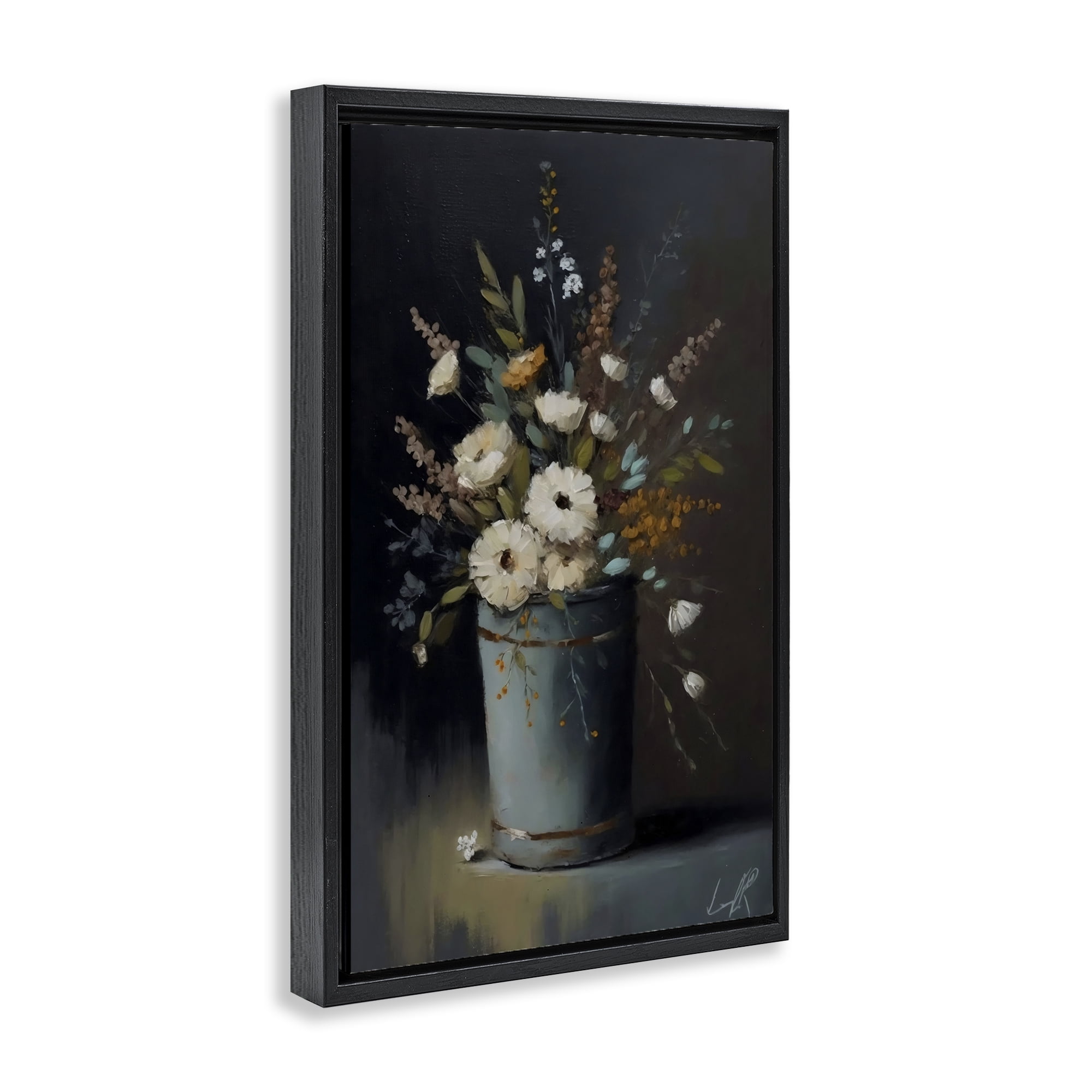 Stupell Industries Rustic Floral Bouquet Bucket Black Framed Floater Canvas Wall Art, design by Creative Studio