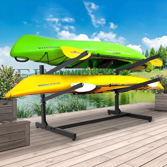 Danrelax Freestanding Kayak Storage Rack – Weatherproof, Holds Kayaks up to 46'' Length and 36'' Width, Adjustable Height 28''-37'' for Indoor Use