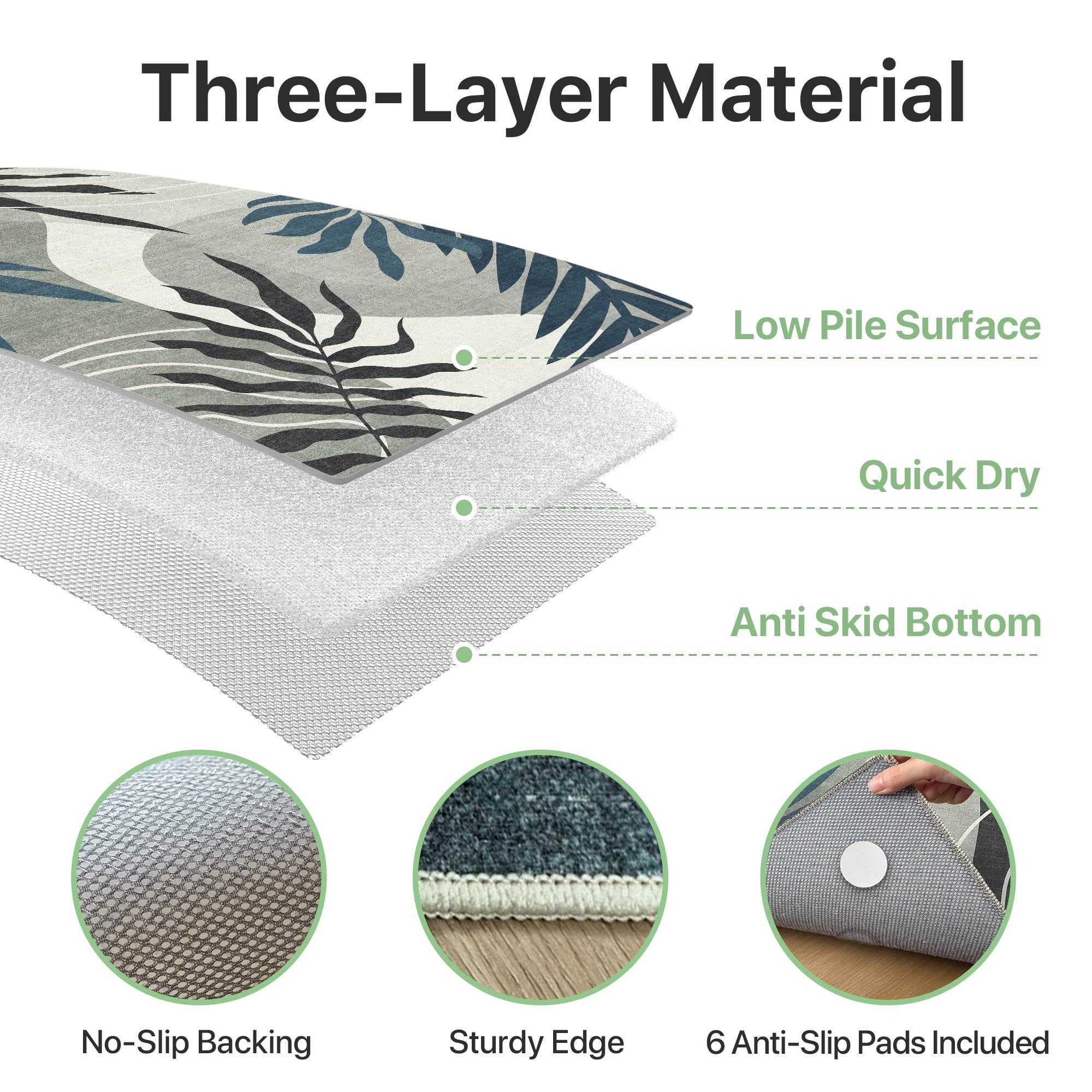 DEORAB Outdoor Rug 5'X8' Chenille Patio Carpet Three-Layer Material Imitation Silicone Spot Molding Camping Outside RV Mat,Blue&Grey