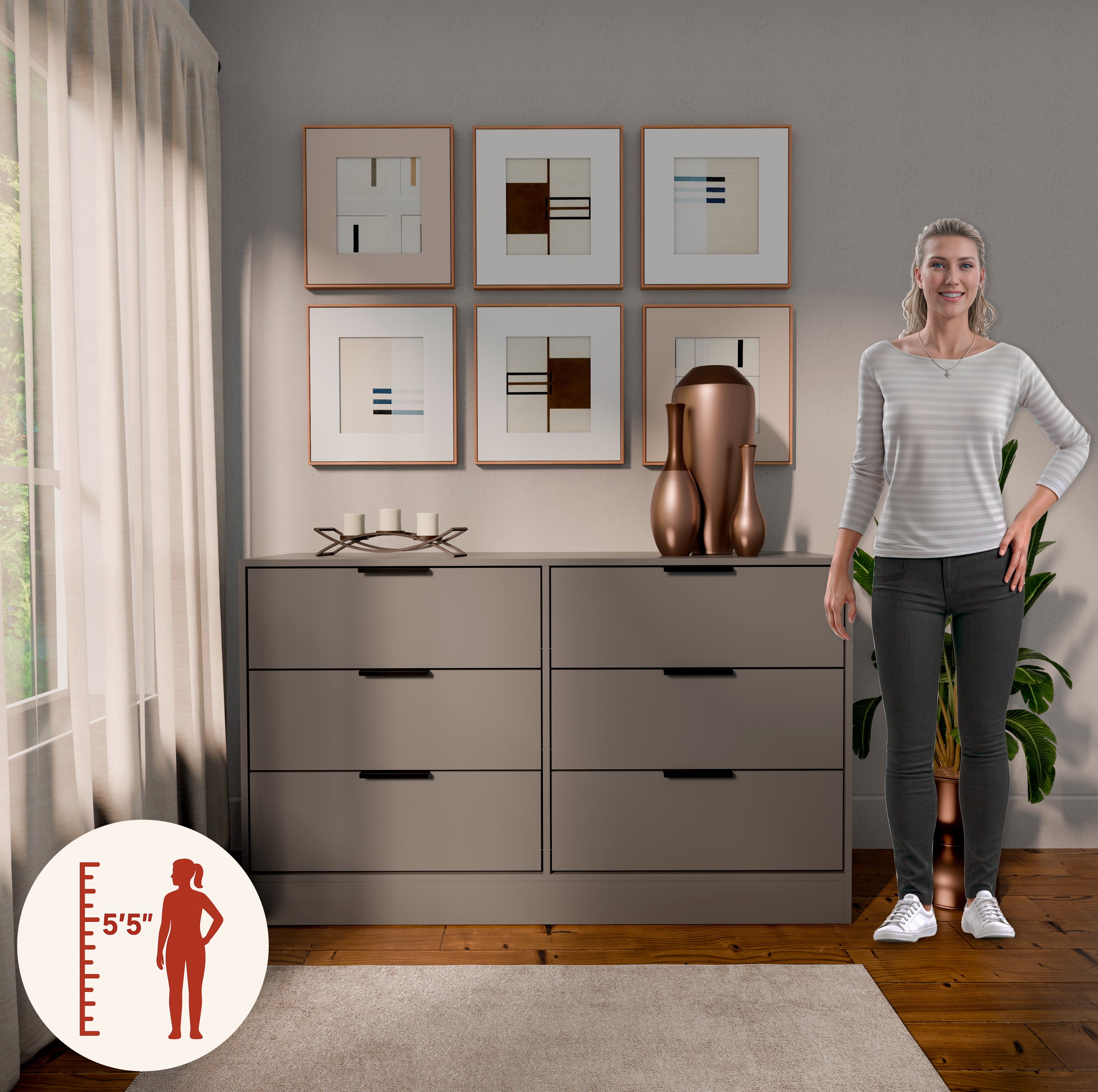即完売　試着なし！　draw drawers gabi スカーフ グレー Kappesberg Fresno Modern 6-Drawer Dresser, Gray – Bedroom Storage