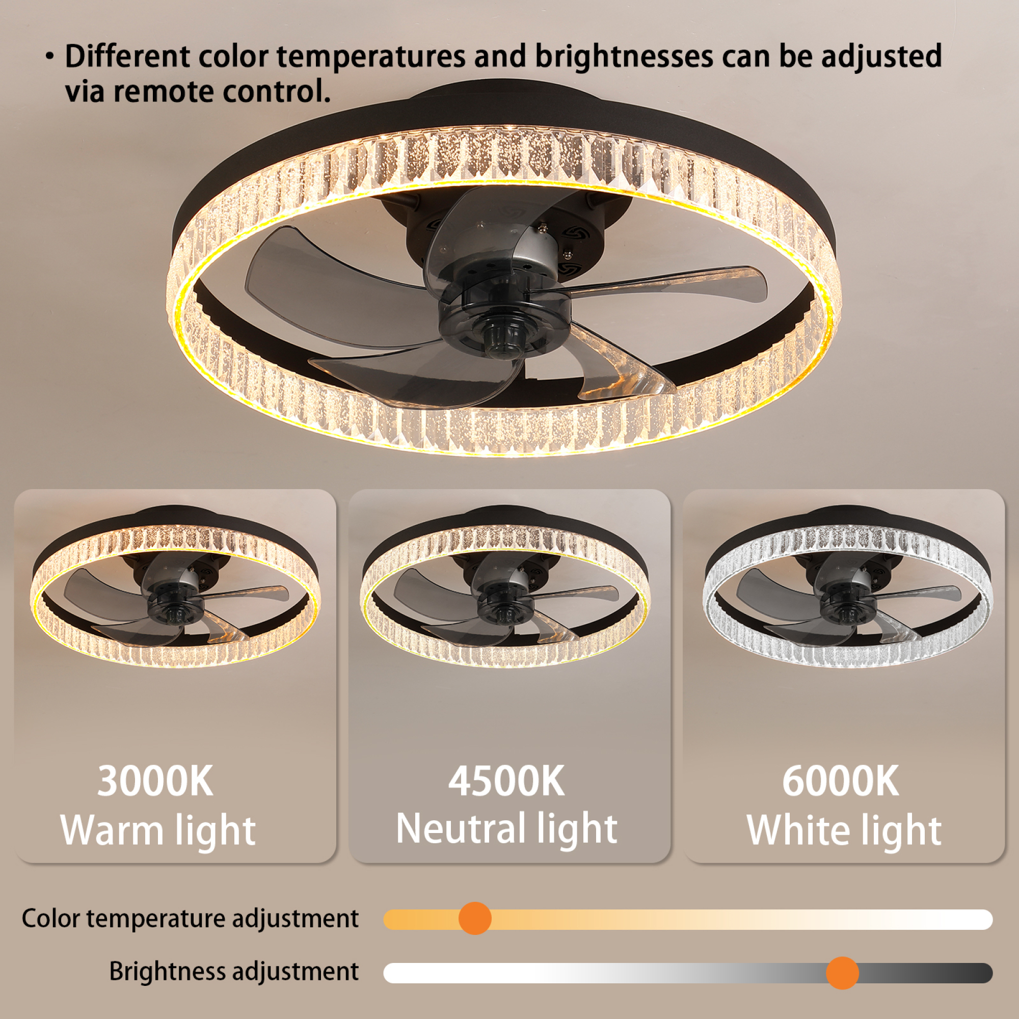 Leumius DC Ceiling Fan with Light and Remote Control,Modern Integrated Fan Light with Timer 50Cm,Reversible LED Dimmable Round Ceiling Fan with Light for Bedroom,Living Room (Brown)