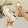 thumbnail image 5 of Rose Gold Womens Open Toe Wedge Sandals Casual Comfortable Round Toe Ankle Strap Platform Pu Rose Gold Size 9.5, 5 of 9