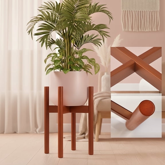 Wood Plant Stand for Up to 10" Pots – Mid-Century Style, Natural Light Brown (Plant Not Included)