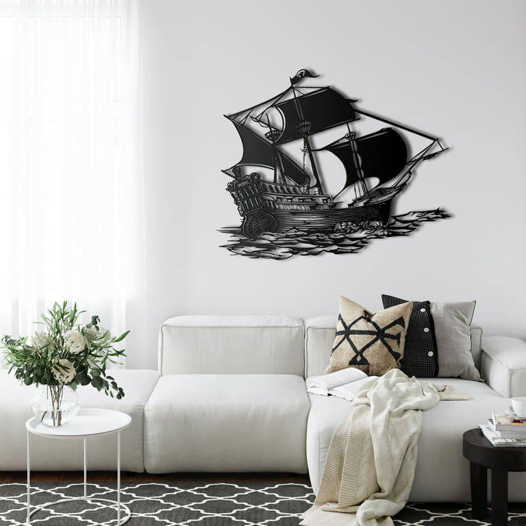 Pirate Ship Metal Wall Art for Home and Outside - Wall-Mounted Geometric  Metal Wall Decor - Drop Shadow 3D Effect Wall Decoration for Living Room
