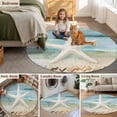 thumbnail image 6 of Round Area Rug 5ft, Coastal Beach Non-slip Area Rugs for Living Room/Bedroom/Bathroom/Kitchen, Summer Retro Starfish Wave Washable Throw Floor Mat Indoor Outdoor Entrance Doormat, 6 of 9