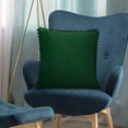 thumbnail image 6 of PAVILIA Emerald Green Throw Pillow Covers with Pom Pom 18x18 Set of 2, Decorative Pillow Cases for Bedroom Aesthetic, Small Throw Pillows Set for Bed, Velvet Euro Plush Cushion Covers for Sofa Couch, 6 of 7