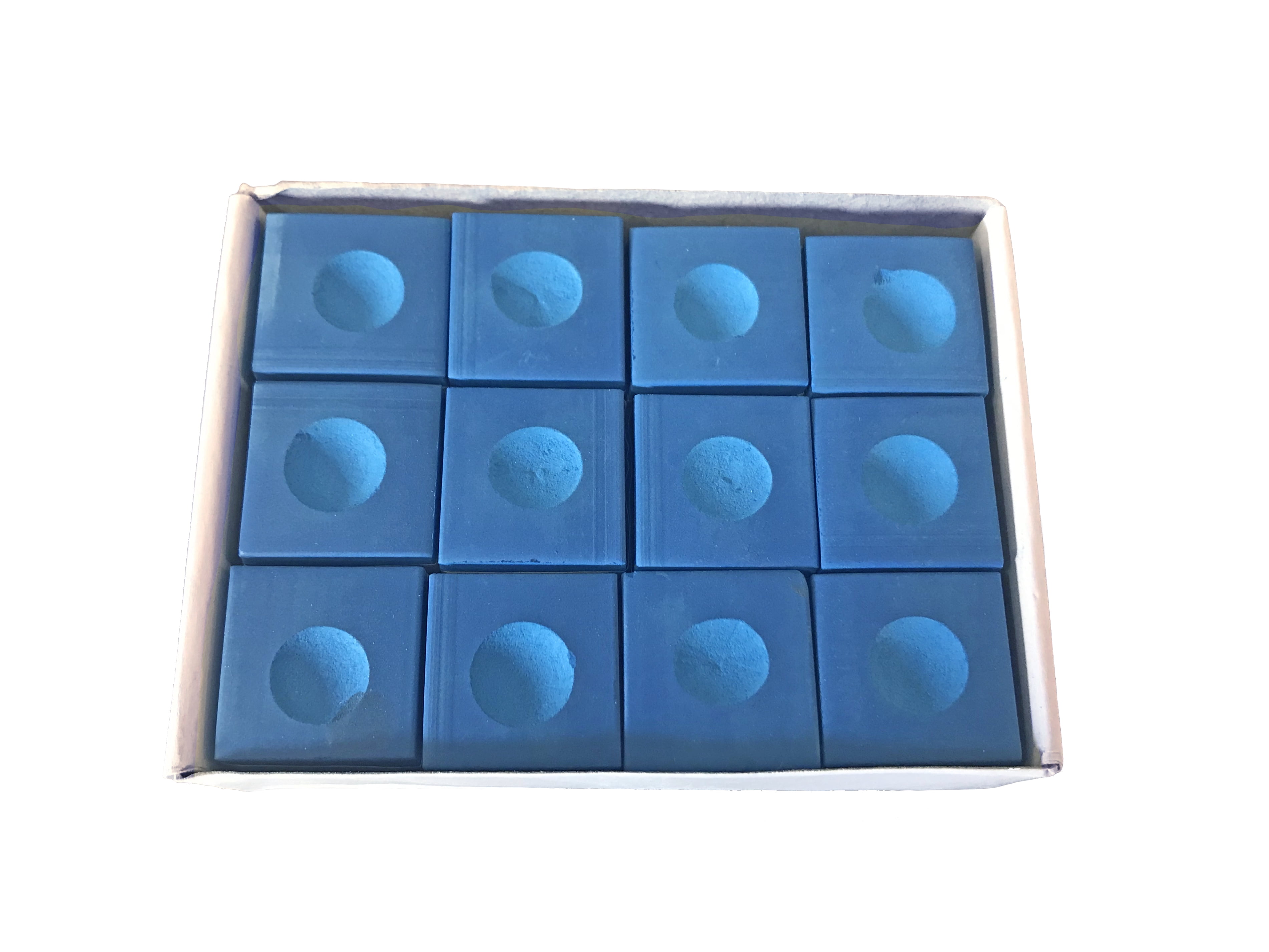 Box of 12 Cubes of Blue Pool Cue Chalks