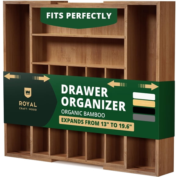 ROYAL CRAFT WOOD Luxury Bamboo Kitchen Drawer Organizer - Silverware Organizer - Utensil Holder and Cutlery Tray with Grooved Dra