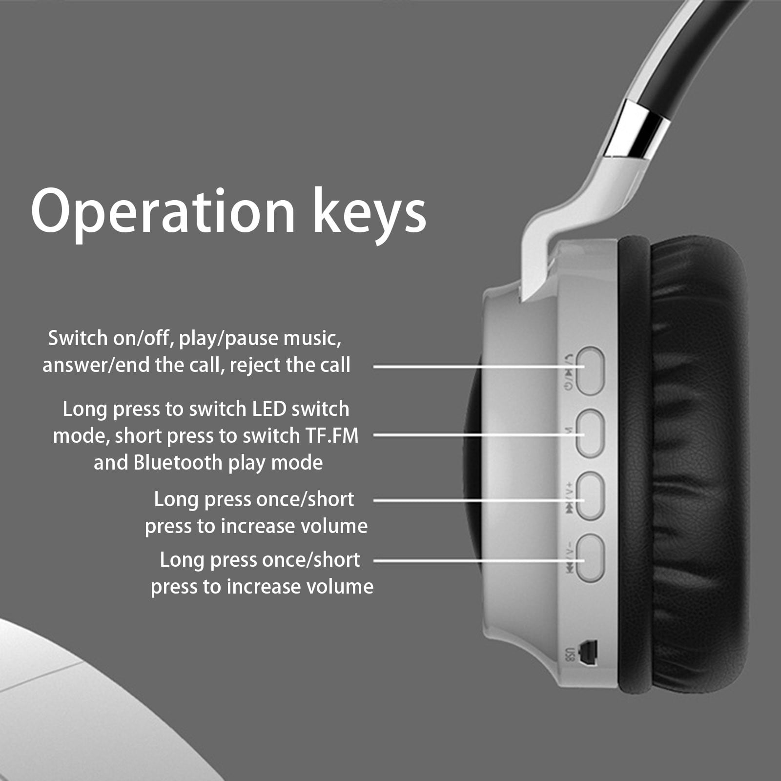Foldable Headphones Wireless Bluetooth 5.0 Headset Bluetooth/FM/TF Card Play and Aux-in Function Colorful LED Aperture Built in Microphone, Bluetooth Headset