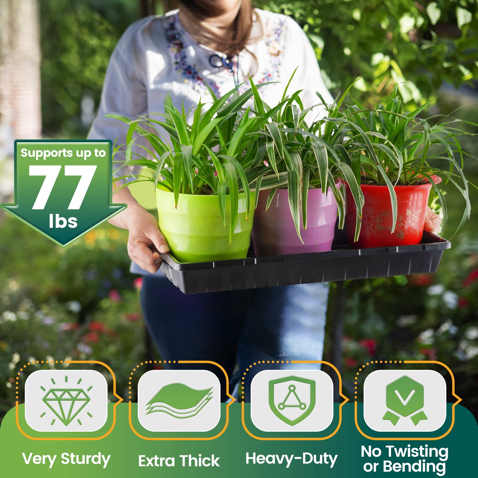 20 Pack Extra Thick 1020 Heavy Duty Seed Starter Trays - No Holes, Reusable, 2.44 in Deep, Plastic Plant Growing Trays for Seedlings, Microgreens,and Propagation Sprouting in Garden, Greenhouse