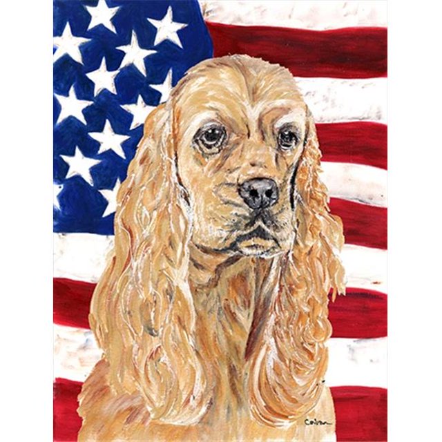 Carolines Treasures SC9514CHF Cocker Spaniel Buff USA American Flag Flag Canvas House Size