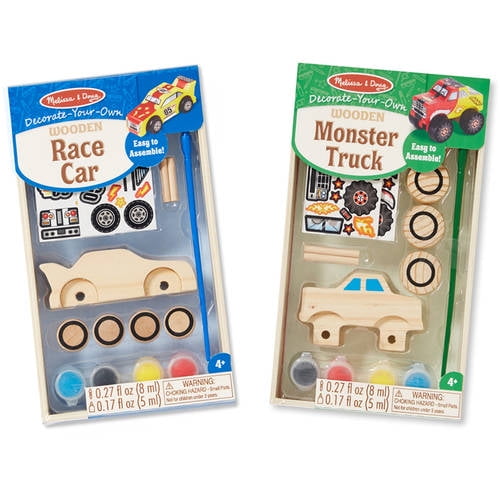 Melissa & Doug Decorate-Your-Own Wooden Craft Kits Set - Race Car and Monster Truck - Walmart