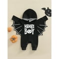 thumbnail image 2 of Baby Boys Halloween Jumpsuit, Letter/Ghost Print Hooded Batwing Sleeve Romper with Crotch Snaps, 2 of 9