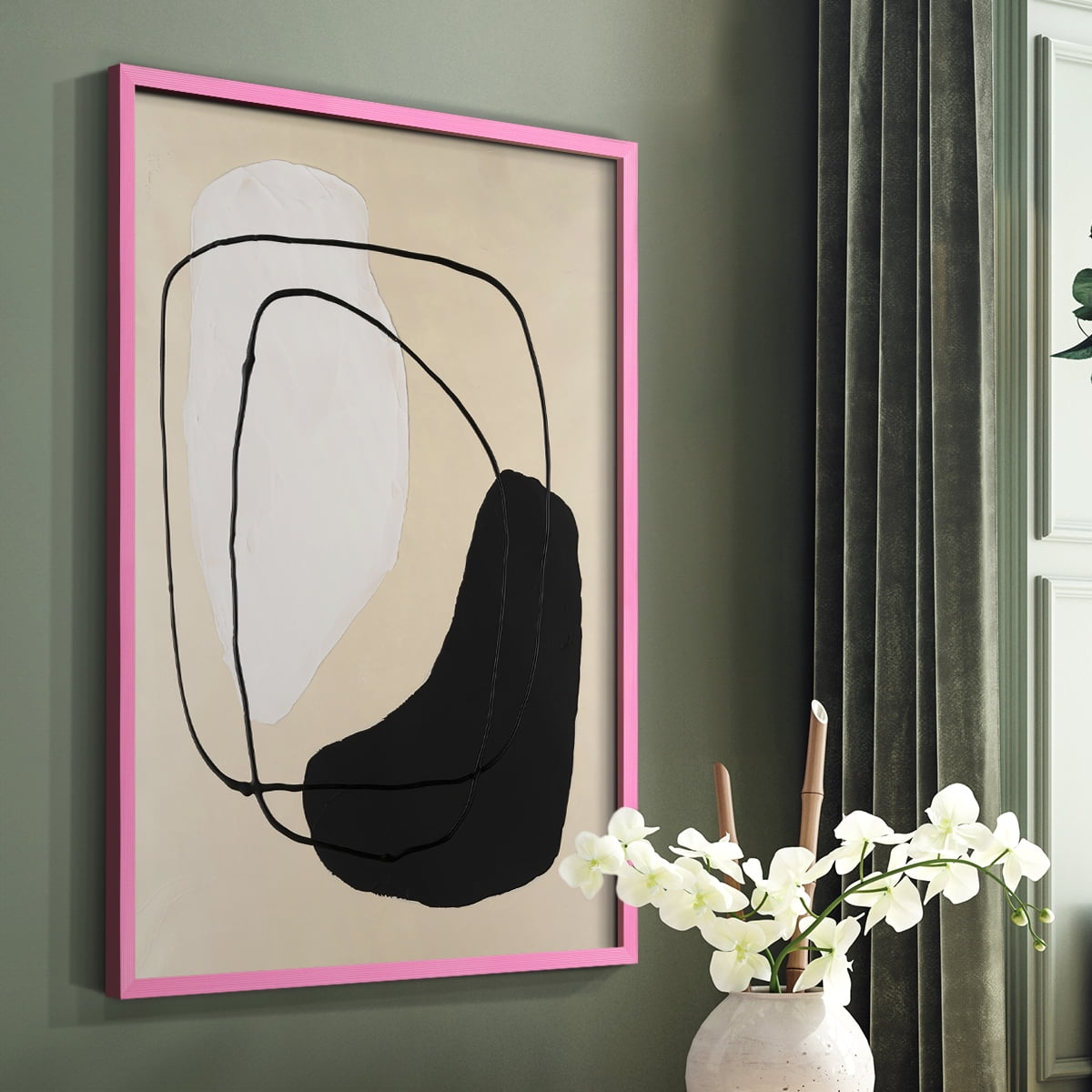 Avant Mod I Framed Print in Pink Solid Wood Framed Print No Nail Hanging