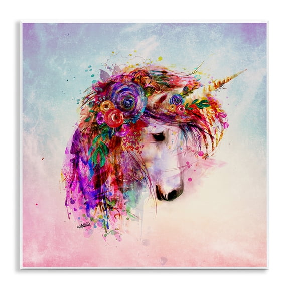 Stupell Industries Eclectic Abstract Unicorn with Florals Wall Plaque Art, 12 x 12, by Sally Kaye Barlow/Makaio Design