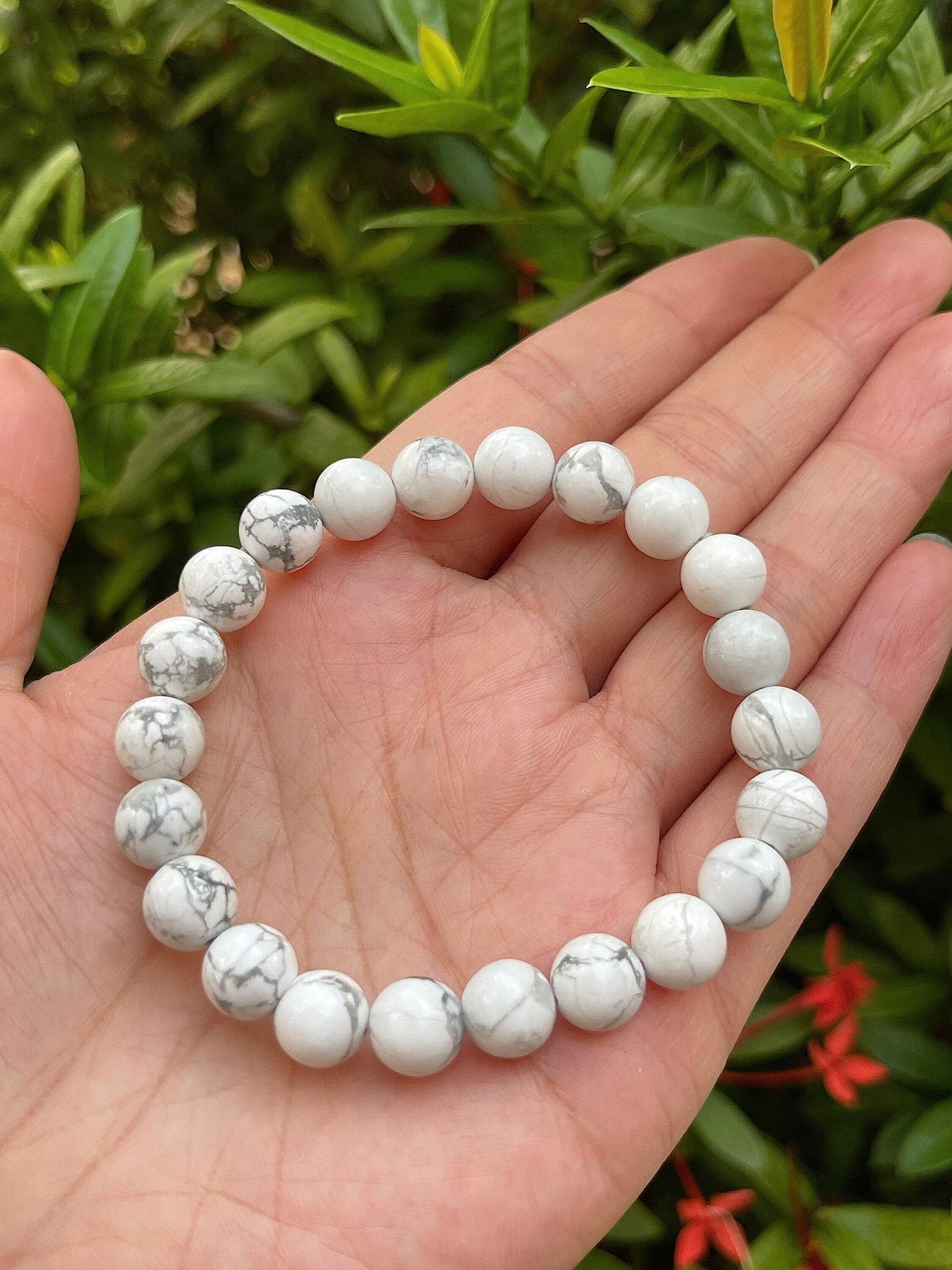 White Howlite Crystal Bead Bracelet 8mm, Wholesale Genuine White Howlite Stretch Gemstone Bracelet, Gift for Men & Women (5)