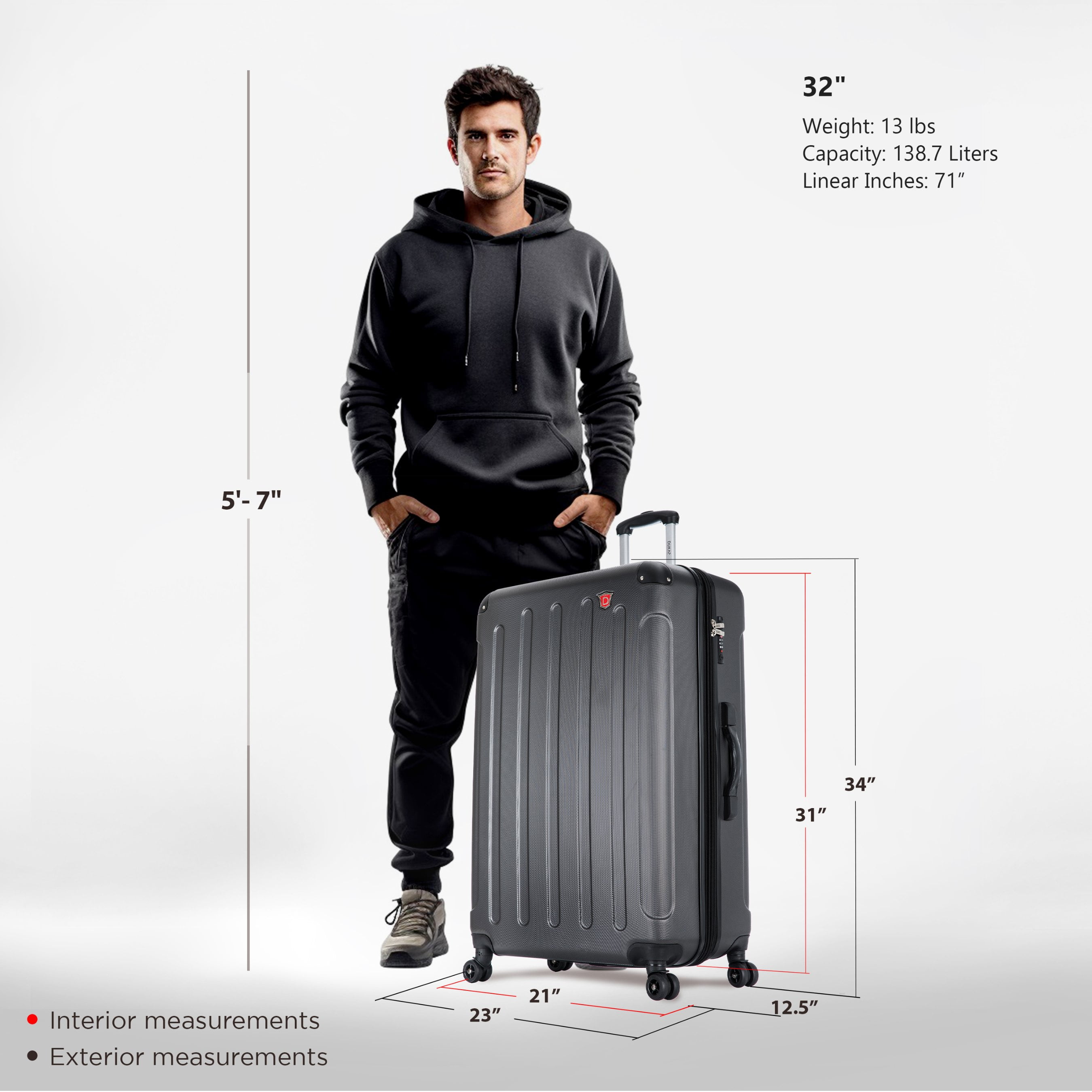 DUKAP Intely 32" Hardside Lightweight Luggage with Spinner Wheels and Integrated Weight Scale, Gray