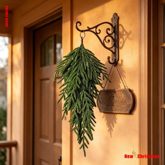 Artificial Norfolk Pine Swag,Realistic Green Pine Needle Hanging Greenery,Seasonal Faux Evergreen Stem,for Front Door Porch Wall Christmas Holiday Indoor Outdoor Decoration