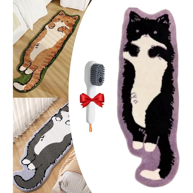 Cat Rug, Cat Shaped Rug, Cat Tufted Rug, Cat Rugs Room Decor, Cat Rug for Bedroom, Non-Slip Washable Cat Area Rug, Irregular Shaped Rug, Soft Bedside Rug for Bedroom (Purple,80*200cm/31.49*78.74inch)