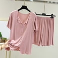 thumbnail image 2 of Bibifish Women Two Piece Sets Ruffled Trim V Neck Short Sleeve Tops Ruffle Shorts Soft Cozy Home Sleepwear Lightweight Loungewear, 2 of 3