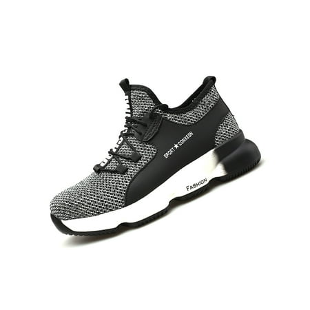 

Bellella Women Men Work Shoes Slip Resistant Safety Shoe Lace Up Sneakers Breathable Industrial Construction Black Gray Breathable 13.5 Man