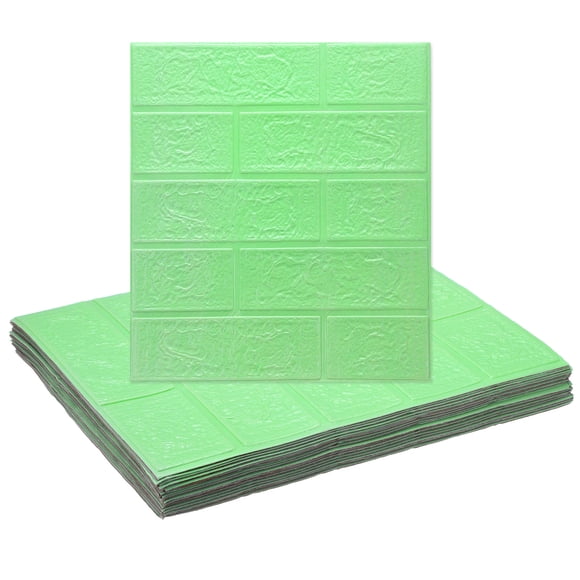 Uxcell 20pcs 3D Wall Panels Peel and Stick, Waterproof Wall Panel Backsplash, 13.8"x15.2" Brick Design Wallpaper XPE Shower Tiles for Bathroom, Kitchen, Living, Green