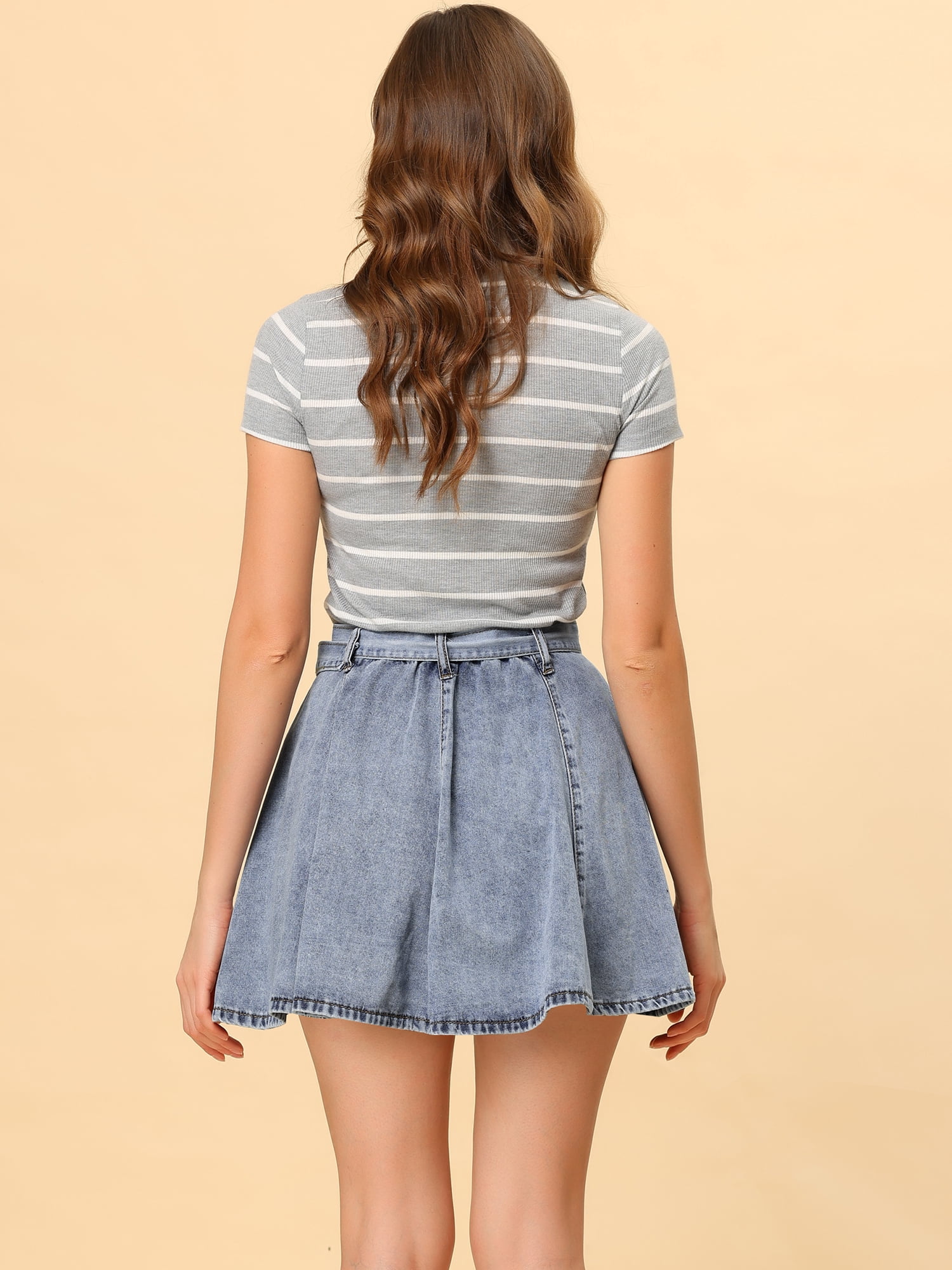 DARING DIVA Women's Denim Skirt A-Line Flared Mini Jean Skirt M Blue