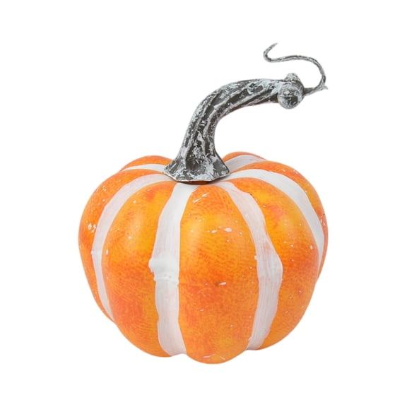 Halloween Pumpkin Decorations, Metal Pumpkin Decor, Orange and White Striped Fall Pumpkin Decor, Small Indoor Halloween Table Decor for Home, Farmhouse Halloween Decor 1 Piece