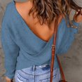 thumbnail image 4 of VSSSJ Women's Cross V Neck Long Sleeve Wrap Knit Sweaters Sexy Backless Ribbed Solid Color Casual Loose Short Pullover Sweater Top Blue M, 4 of 7