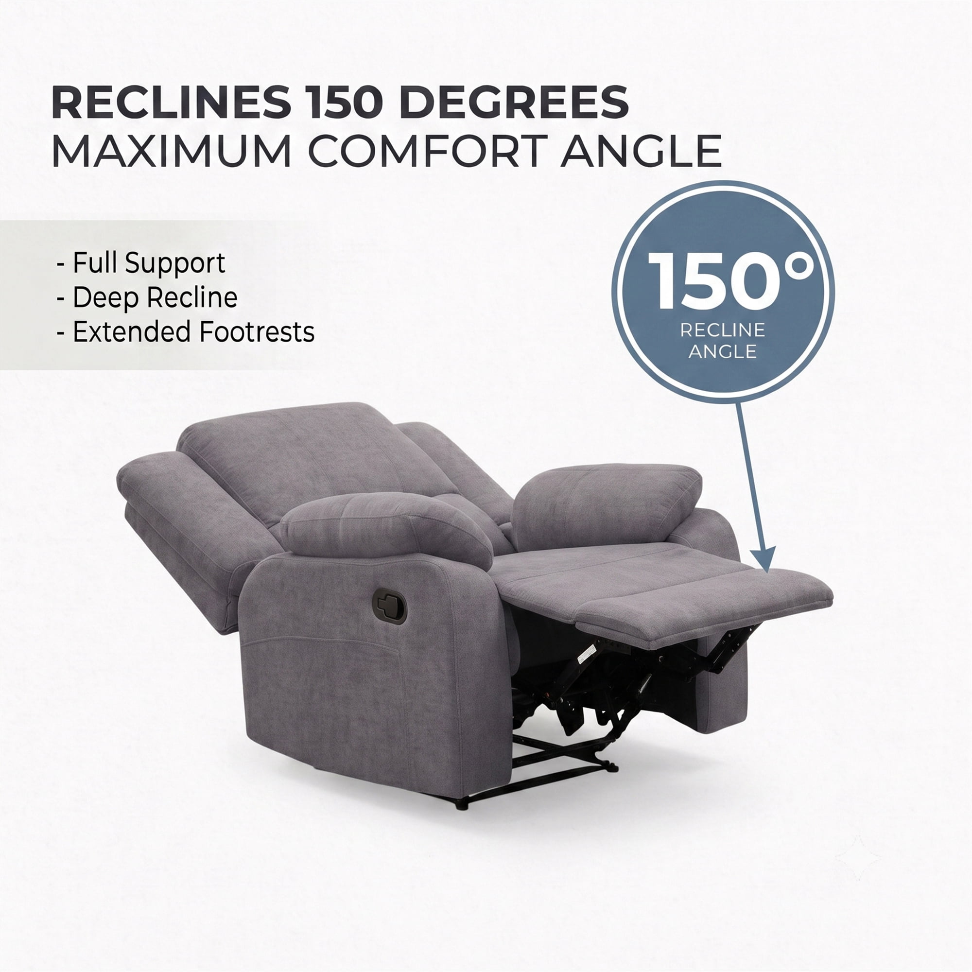 Grey Reclining Armchair - Modern Microfiber Single Recliner Chair