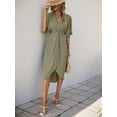 thumbnail image 2 of Gdvsclr Short Sleeve Dresses for Women V Neck Pleated Slim Fit Flowy Swing Shift Irregular Midi Dress  Green XL, 2 of 8