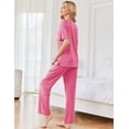 thumbnail image 3 of Ekouaer Lounge Sets for Women Ribbed Pajama Set Short Sleeve Top and Long Pants Set with Pockets Sleep Set, 3 of 5