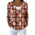 thumbnail image 5 of Women's Fashion Long Sleeve Christmas Snowman Snowflake Print Jacket Cardigan for Holiday Party and Casual Daily Wear,Wine,2XL, 5 of 6