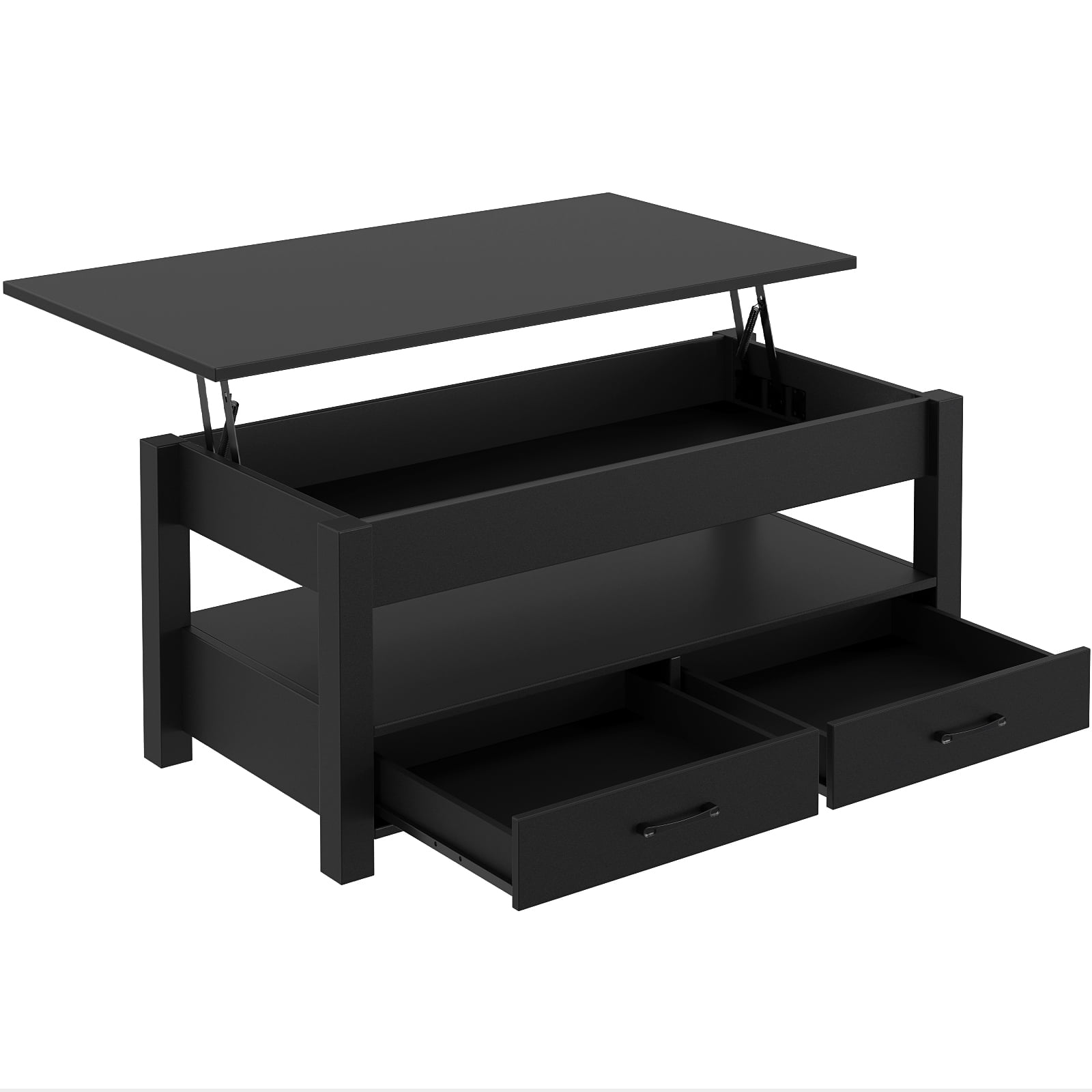 Greenstell Coffee Table, 41.7" Lift Top Coffee Table with Drawers and Hidden Compartment, Black