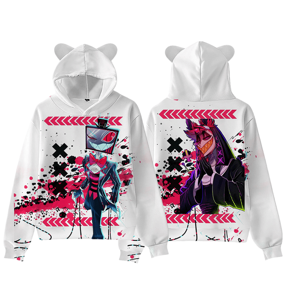 XUANXIAOJIANG Hazbin Hotel Cat Ear Nostalgic Street Fashion Hoodie Women's Short Sportswear Soft Comfort Fabric Elegant Casual Style